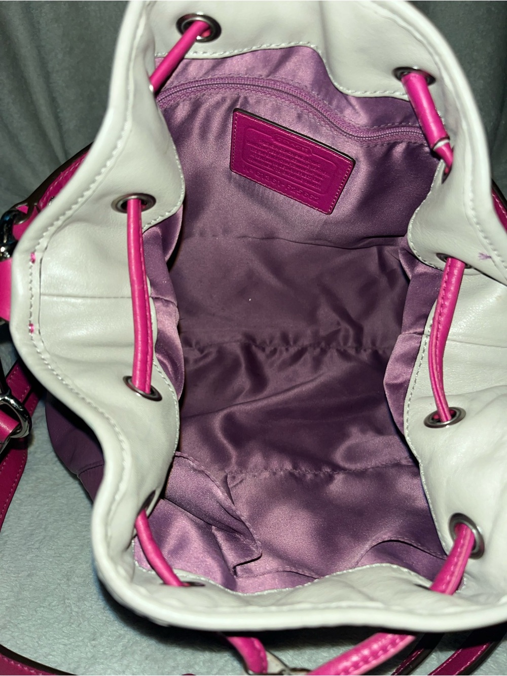 Coach Purple & Hot Pink Leather Drawstring Shoulder Bag - Picture 7 of 13